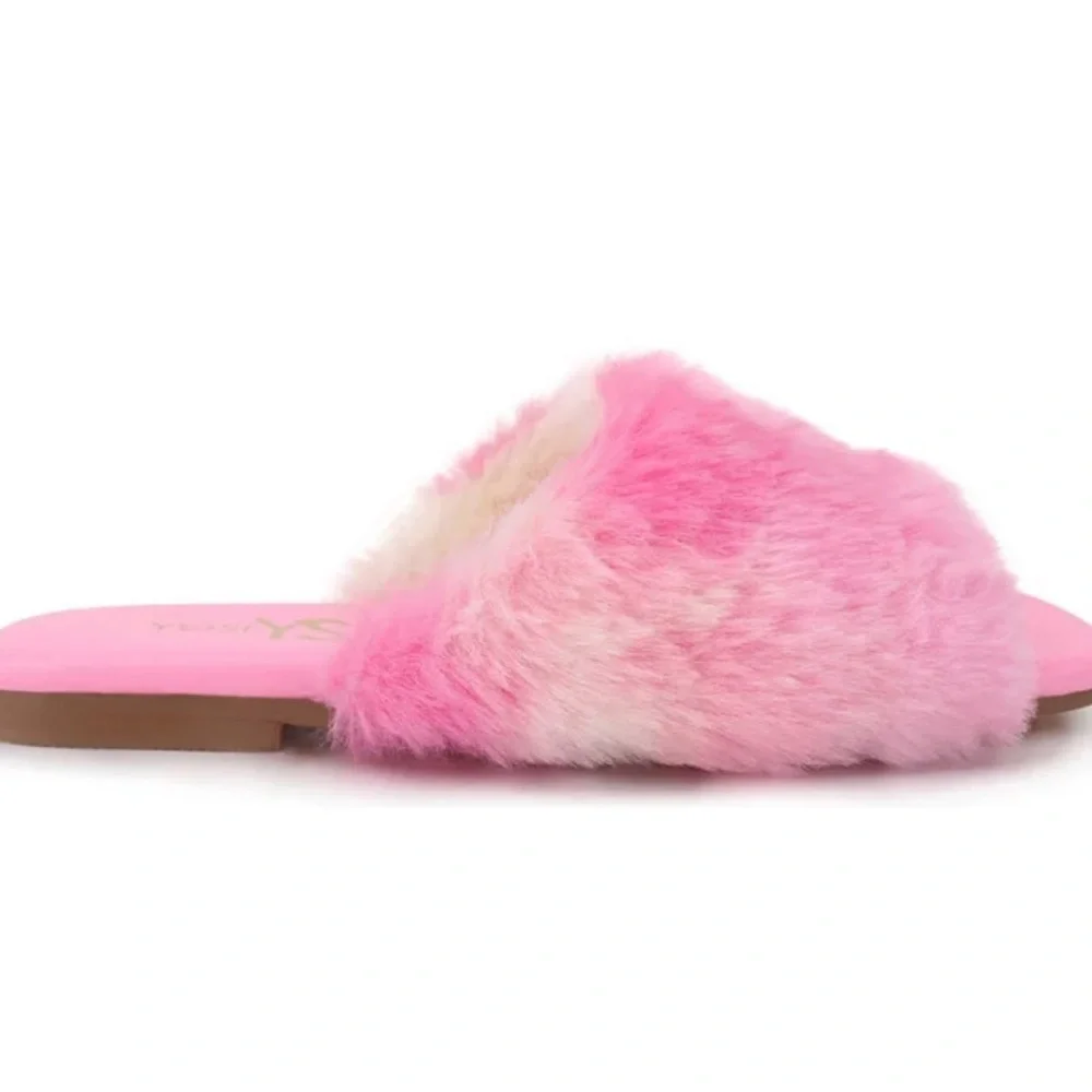$60 NIB Yosi Samra Kids Fur Slippers Sandals Shoes Miss Nora Sz 12C 13C 1Y 2Y